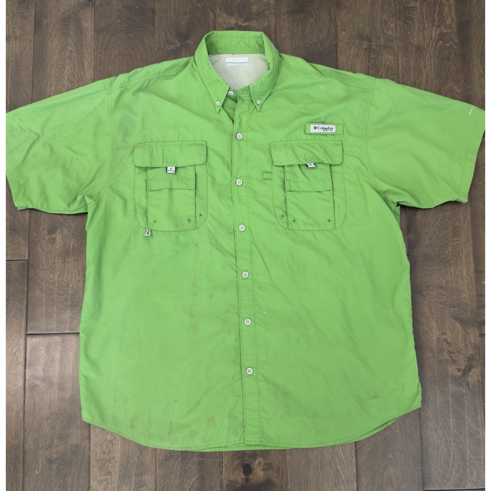 Columbia Omni-Shade Shirt Men Size L Green Button Up Short Sleeve Fishing‎ Gear